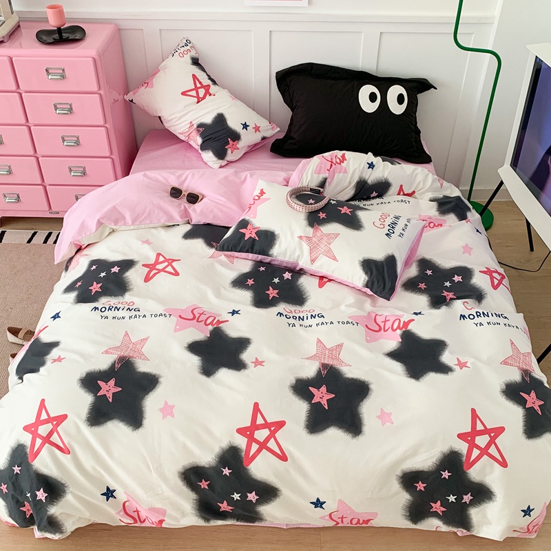 Cô gái ngọt ngào và mát mẻ Bộ bốn mảnh y2k cotton thân thiện với làn da trái tim bông nguyên chất vỏ chăn ký túc xá sinh