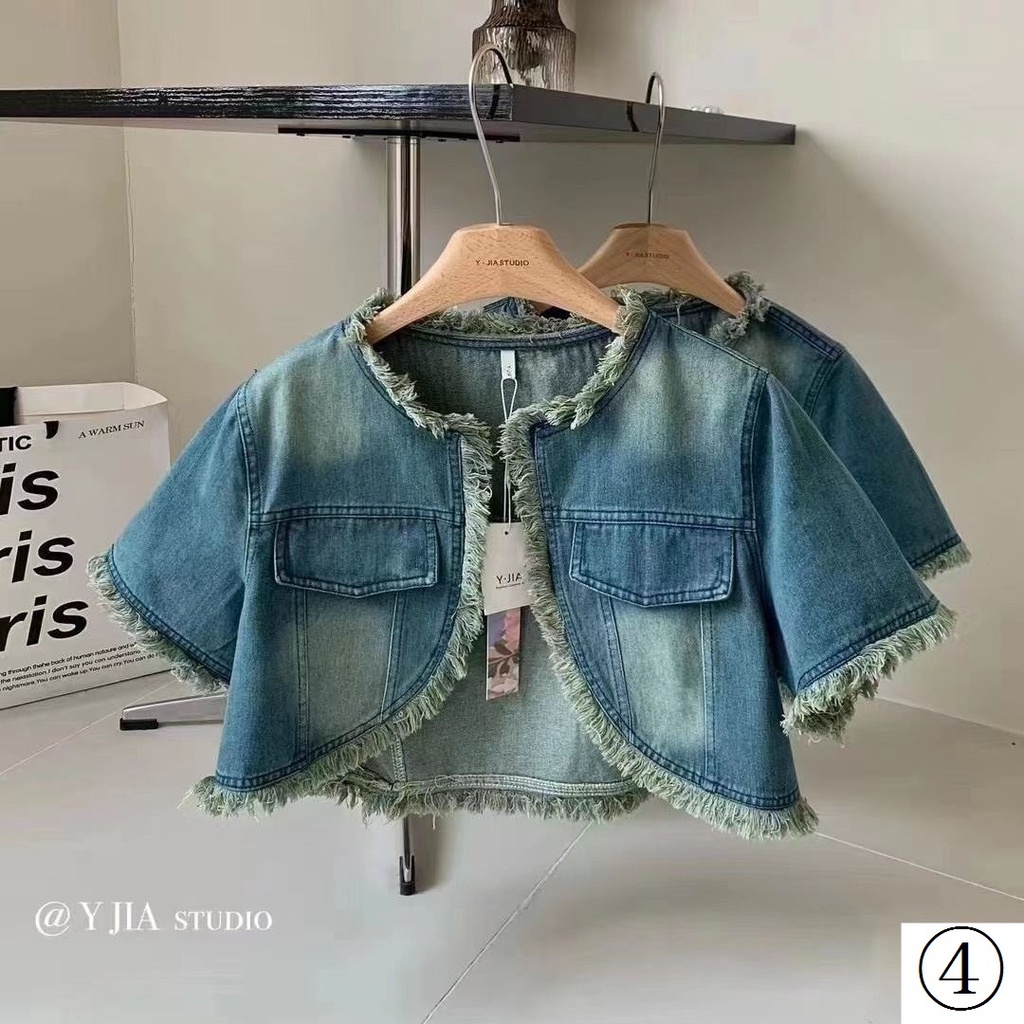 Áo Khoác Denim Tay Ngắn Dáng Rộng Phong Cách Hàn Quốc Thời Trang Xuân Hè Mới Cho Nữ