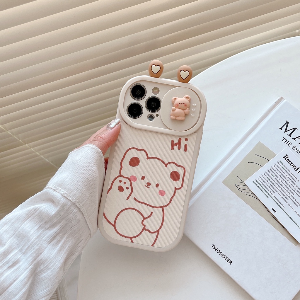 Ốp Điện Thoại Silicon TPU Mềm Hình Gấu Thỏ Hoạt Hình 3D Bảo Vệ Camera Cho iPhone 14 Pro Max 14 Plus 13 12 11