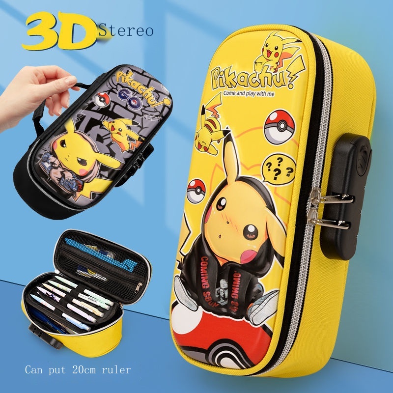 Hộp Bút Nhiều Ngăn Đa Năng Có Khóa Mật Khẩu Hình Pikachu Dễ Thương Ốp