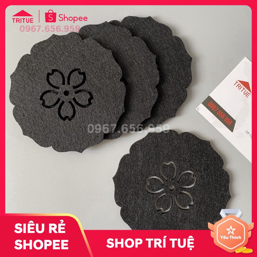 Combo 100 chiếc lót ly bằng vải dạ siêu thấm hút nước giá rẻ hình bông hoa sẵn hàng ở kho Hà Nội