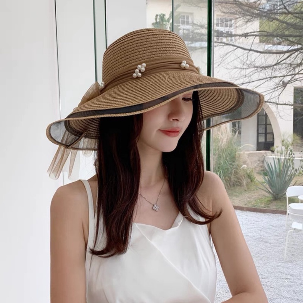 Nón Cói Chống Nắng Thắt Nơ Phối Viền Trong Suốt Kiểu Hàn RQN2285