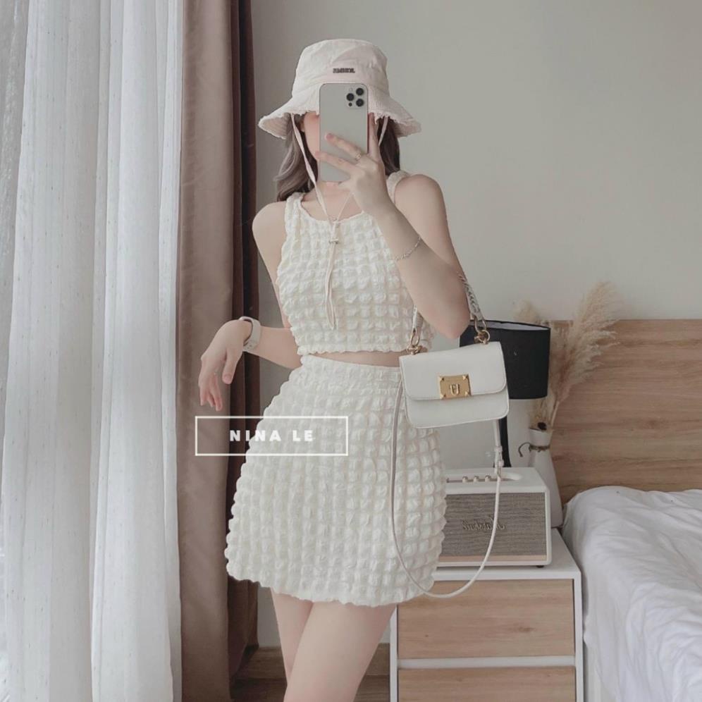 TCO Set áo croptop sát cánh kèm chân váy ngắn ôm body có lót xốp béo