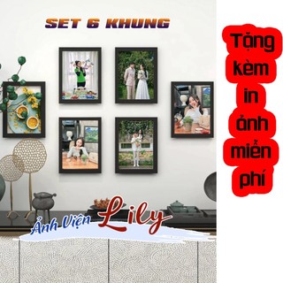 Set 6 khung hình mặt kính tặng in hình miền phí, khung ảnh mặt kính