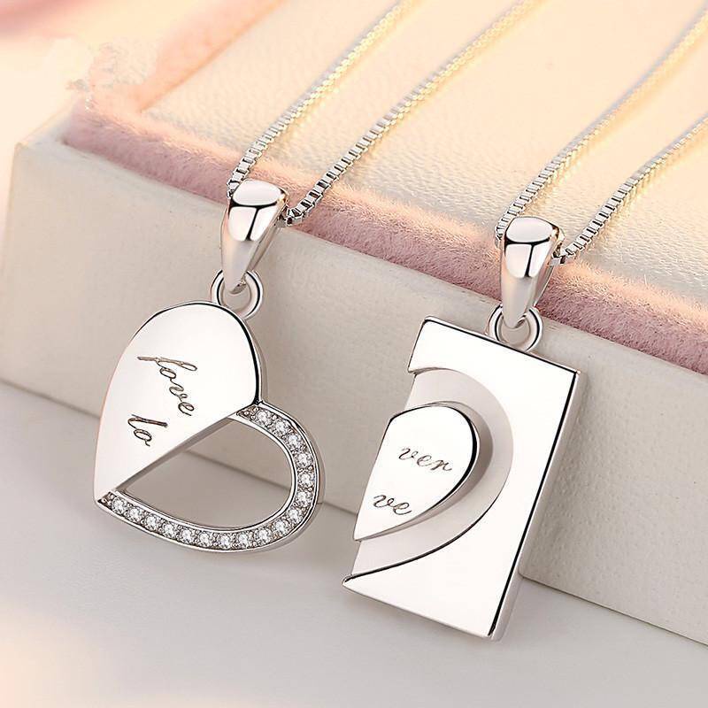 Cặp Dây Chuyền Đôi Mạ Bạc 520 S925 Khắc Chữ Love Phong Cách Hàn Quốc