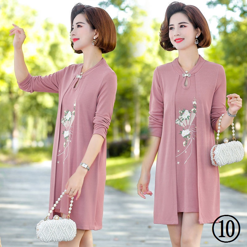 Đầm Sườn Xám Tay Dài Giả Hai Lớp Phong Cách Phương Tây Thời Trang Mùa Thu Mới Dành Cho Phụ Nữ Trung Niên 40 Tuổi 50 Tuổi