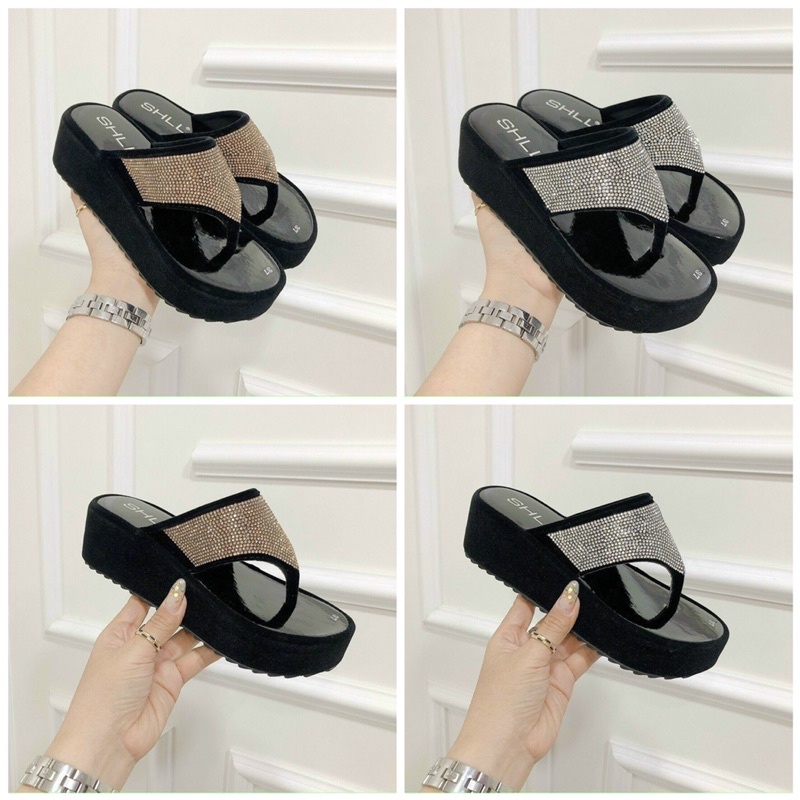 Dép đế xuồng nhung quai kẹp cao 5cm