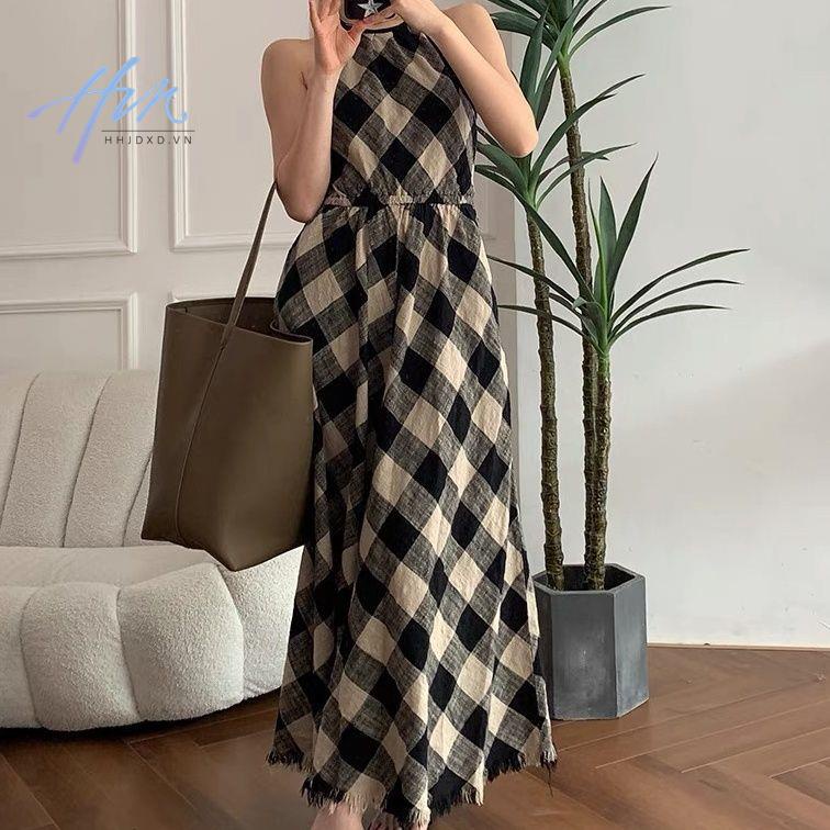 Đầm Hai Dây Dáng Dài Họa Tiết Sọc Caro Phong Cách Pháp Thời Trang Mùa Hè 2022 Mới Cho Nữ