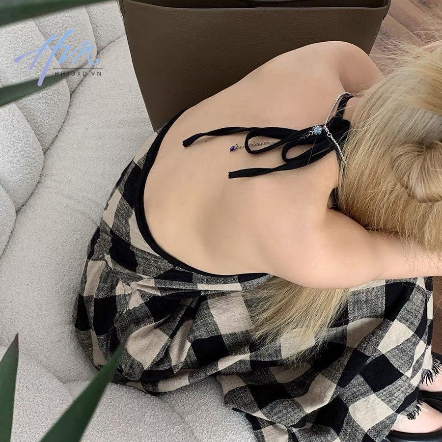 Đầm Hai Dây Dáng Dài Họa Tiết Sọc Caro Phong Cách Pháp Thời Trang Mùa Hè 2022 Mới Cho Nữ