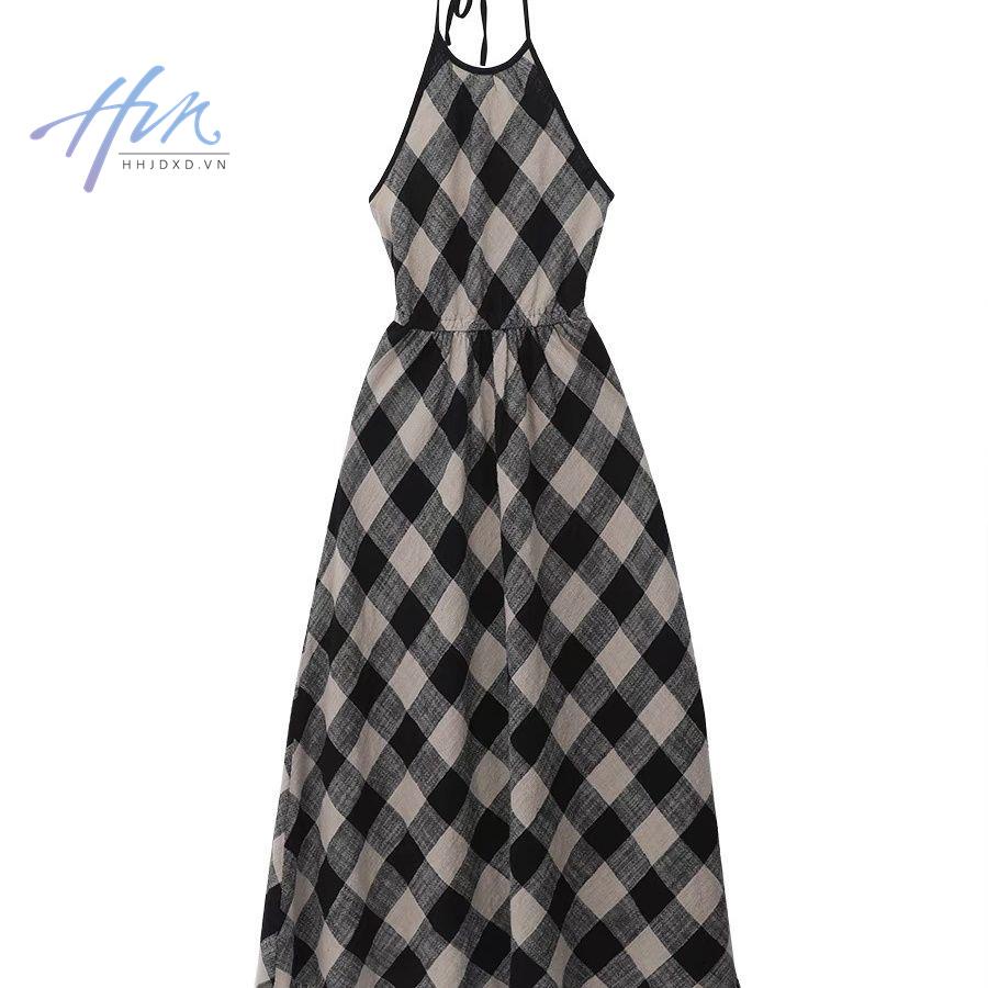 Đầm Hai Dây Dáng Dài Họa Tiết Sọc Caro Phong Cách Pháp Thời Trang Mùa Hè 2022 Mới Cho Nữ