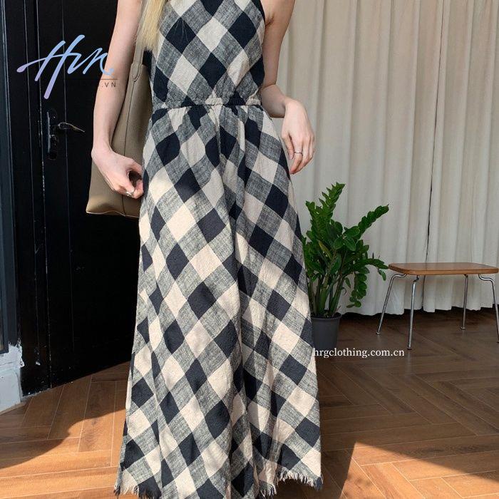 Đầm Hai Dây Dáng Dài Họa Tiết Sọc Caro Phong Cách Pháp Thời Trang Mùa Hè 2022 Mới Cho Nữ