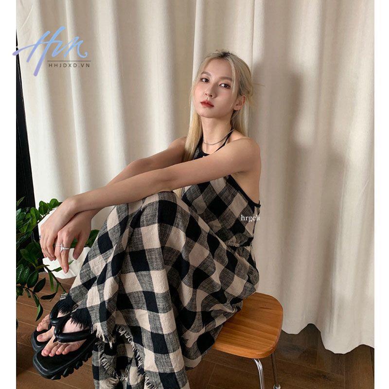 Đầm Hai Dây Dáng Dài Họa Tiết Sọc Caro Phong Cách Pháp Thời Trang Mùa Hè 2022 Mới Cho Nữ