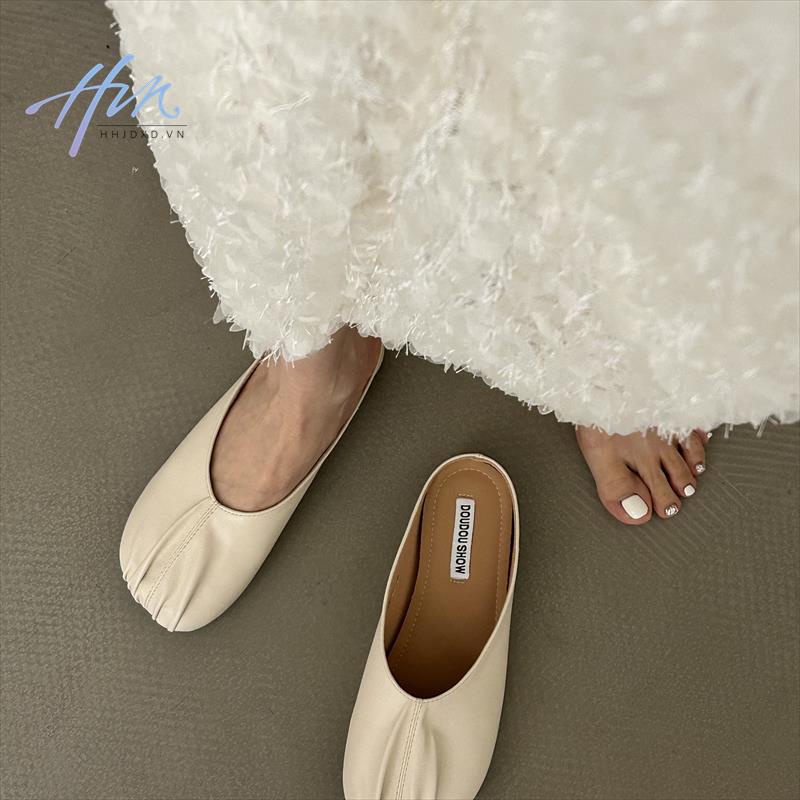 Dép Mũi Tròn Đế Bằng Phong Cách Hàn Quốc Cổ Điển Thời Trang Xuân Hè Hàng Mới Dành Cho Bạn Nữ