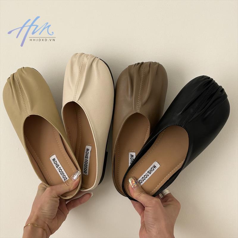 Dép Mũi Tròn Đế Bằng Phong Cách Hàn Quốc Cổ Điển Thời Trang Xuân Hè Hàng Mới Dành Cho Bạn Nữ