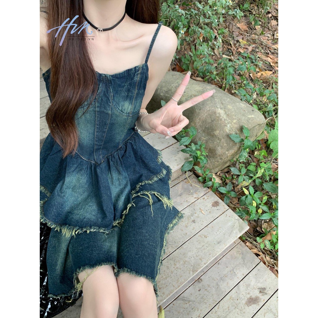 Đầm Denim Hai Dây Dáng Ôm Phong Cách Pháp Thời Trang Mùa Hè Cho Nữ