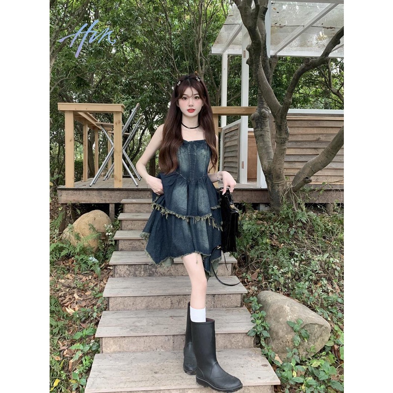 Đầm Denim Hai Dây Dáng Ôm Phong Cách Pháp Thời Trang Mùa Hè Cho Nữ