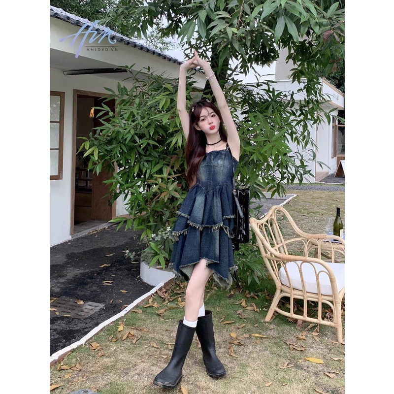 Đầm Denim Hai Dây Dáng Ôm Phong Cách Pháp Thời Trang Mùa Hè Cho Nữ