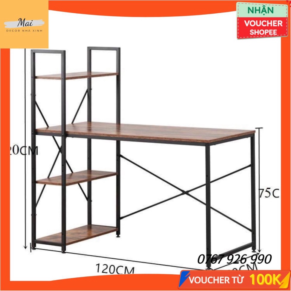 [SALE ĐẬM] -  Bàn làm việc 3 kệ sách chân sắt sơn tĩnh điện chính hãng - bàn học kệ sách bảo hành 12 tháng