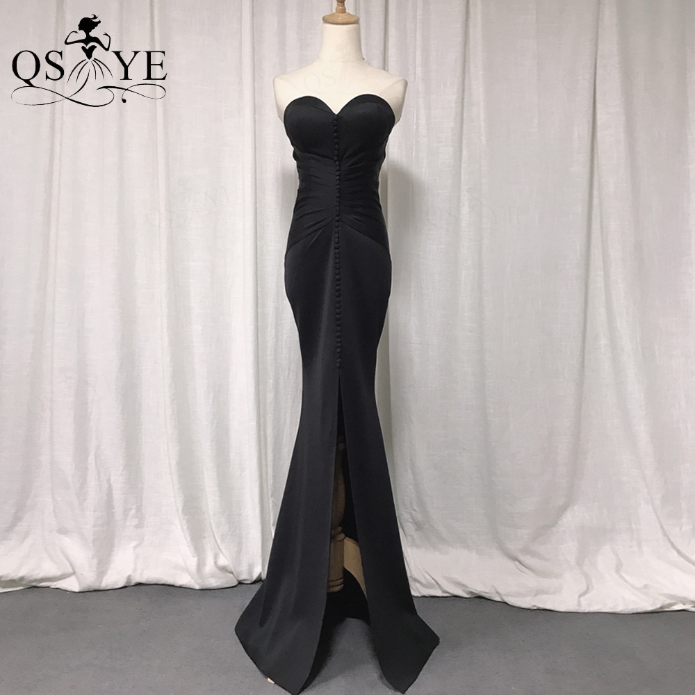 มั่นใจได้ว่าจะซื้อQSYYE Đầm Dạ Hội Dài Nàng Tiên Cá Màu Đen Xẻ TrướC ĐầM Dạ HộI Xếp Nếp Co Giãn Vừa Vặn Đầm Nữ Ngọt Ngào