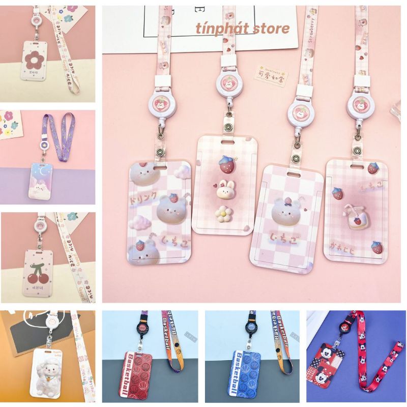 Thẻ đeo bảng tên, bao thẻ học sinh, dây đeo thẻ 1,5cm có khóa kéo điều chỉnh kích thước tiện lợi nhiều họa tiết dễthương