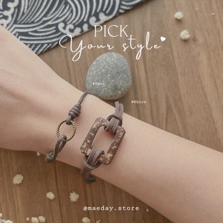 Vòng tay Shiro - vòng da khoen gỗ vuông vintage
