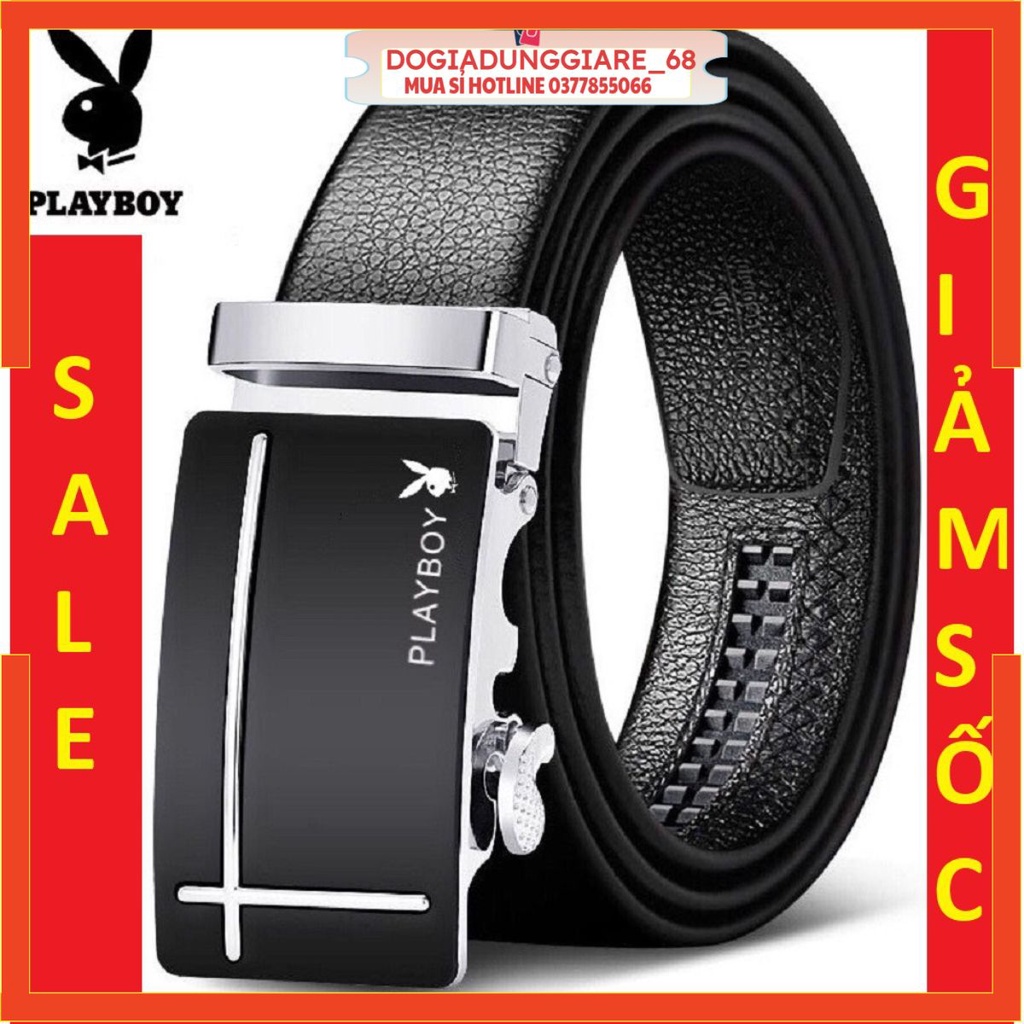 Thắt Lưng Nam Chính Hãng PLAYBOY Khóa Tự Động Cao Cấp Dây Nịt Thắt Lưng Da Bò 100% Mạ Bạc Nam Tính GG-cK8863
