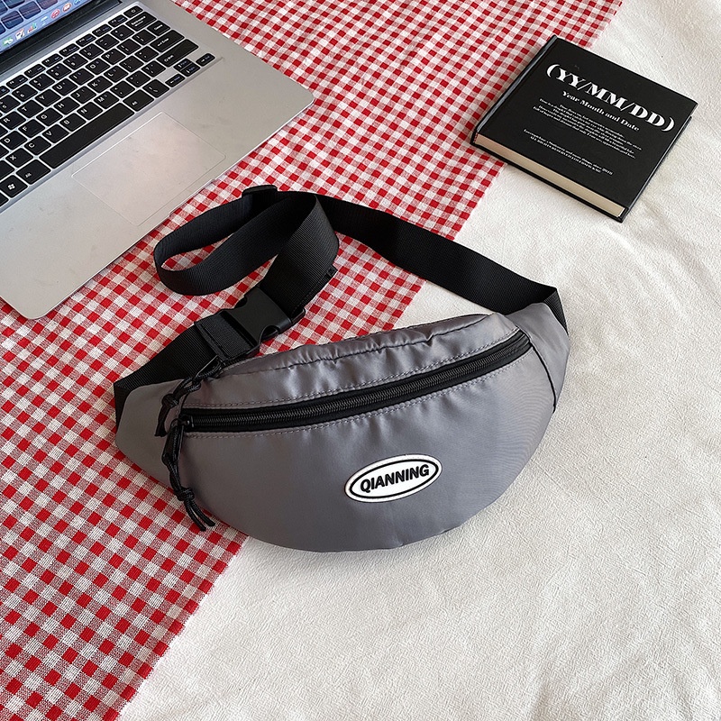 Túi đeo chéo nam nữ chất vải canvas trượt nước, đeo vai bao tử LOGO QIANNING, màu TRƠN | T2012|royalxuongmay