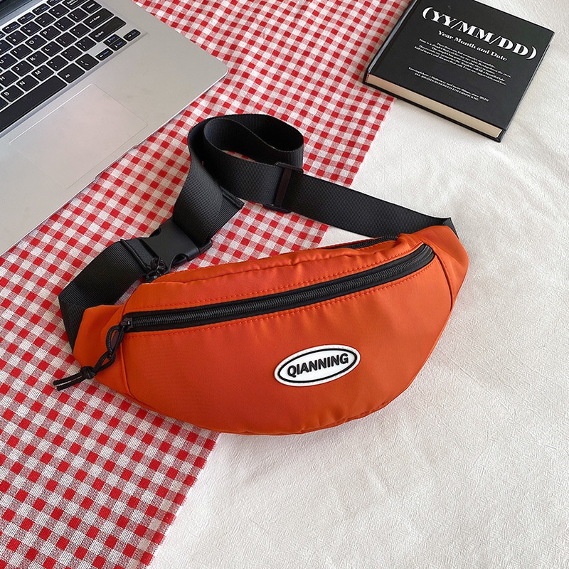Túi đeo chéo nam nữ chất vải canvas trượt nước, đeo vai bao tử LOGO QIANNING, màu TRƠN | T2012|royalxuongmay