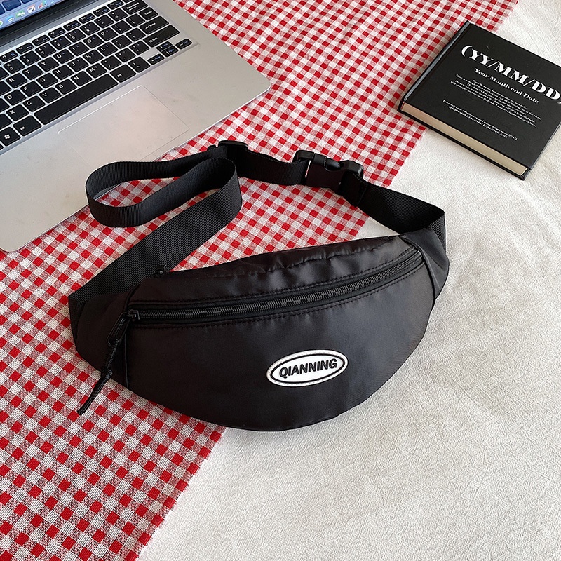 Túi đeo chéo nam nữ chất vải canvas trượt nước, đeo vai bao tử LOGO QIANNING, màu TRƠN | T2012|royalxuongmay