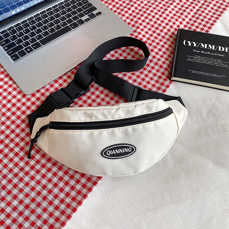 Túi đeo chéo nam nữ chất vải canvas trượt nước, đeo vai bao tử LOGO QIANNING, màu TRƠN | T2012|royalxuongmay