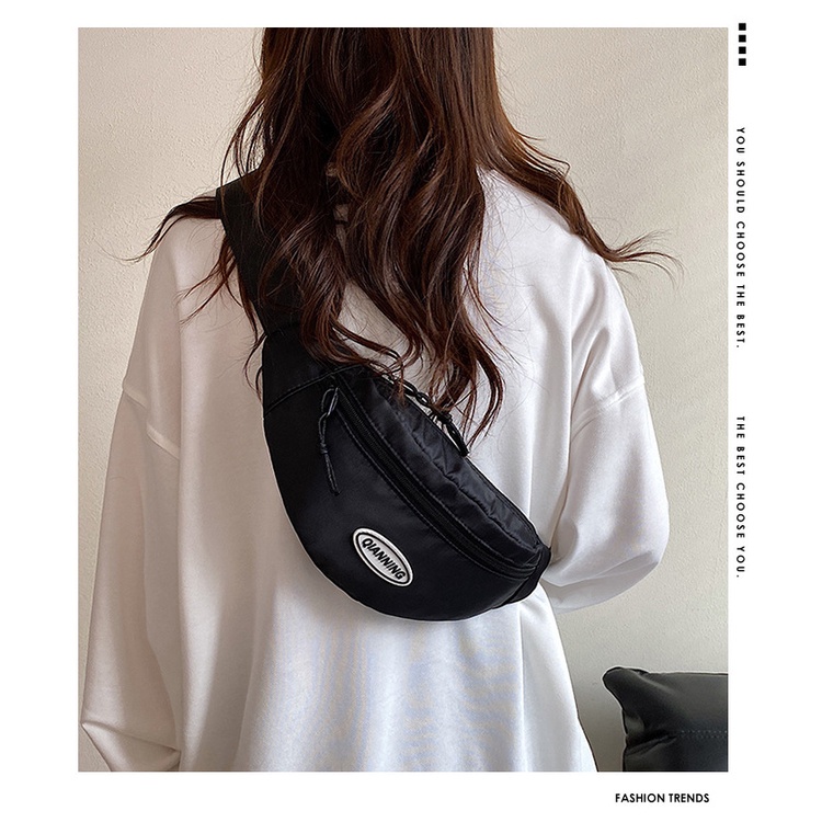 Túi đeo chéo nam nữ chất vải canvas trượt nước, đeo vai bao tử LOGO QIANNING, màu TRƠN | T2012|royalxuongmay