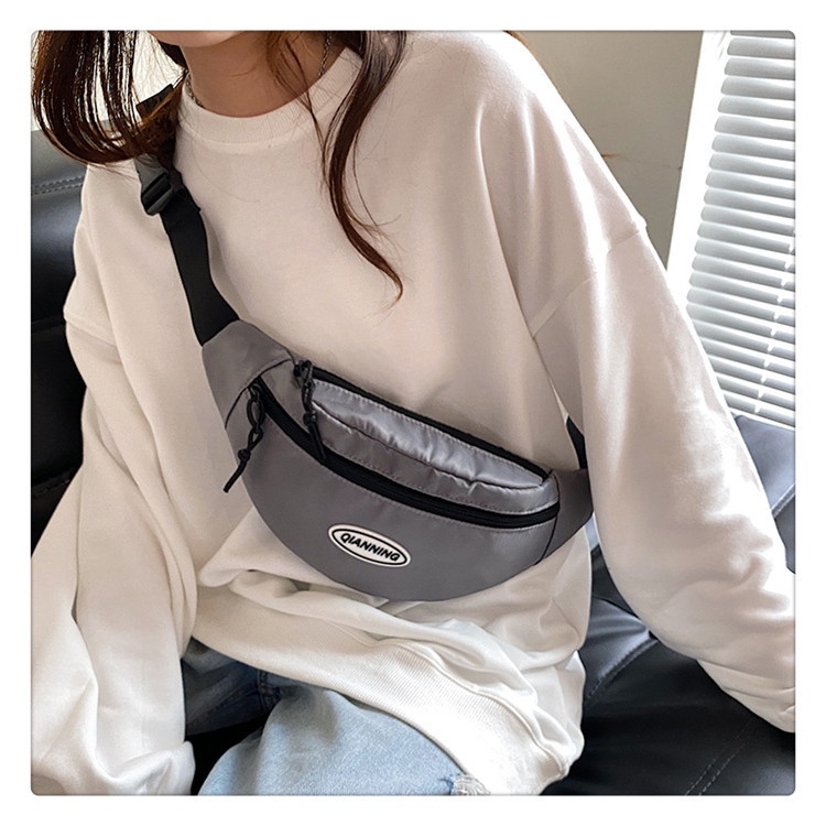 Túi đeo chéo nam nữ chất vải canvas trượt nước, đeo vai bao tử LOGO QIANNING, màu TRƠN | T2012|royalxuongmay