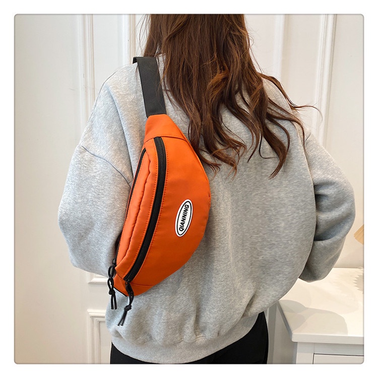 Túi đeo chéo nam nữ chất vải canvas trượt nước, đeo vai bao tử LOGO QIANNING, màu TRƠN | T2012|royalxuongmay