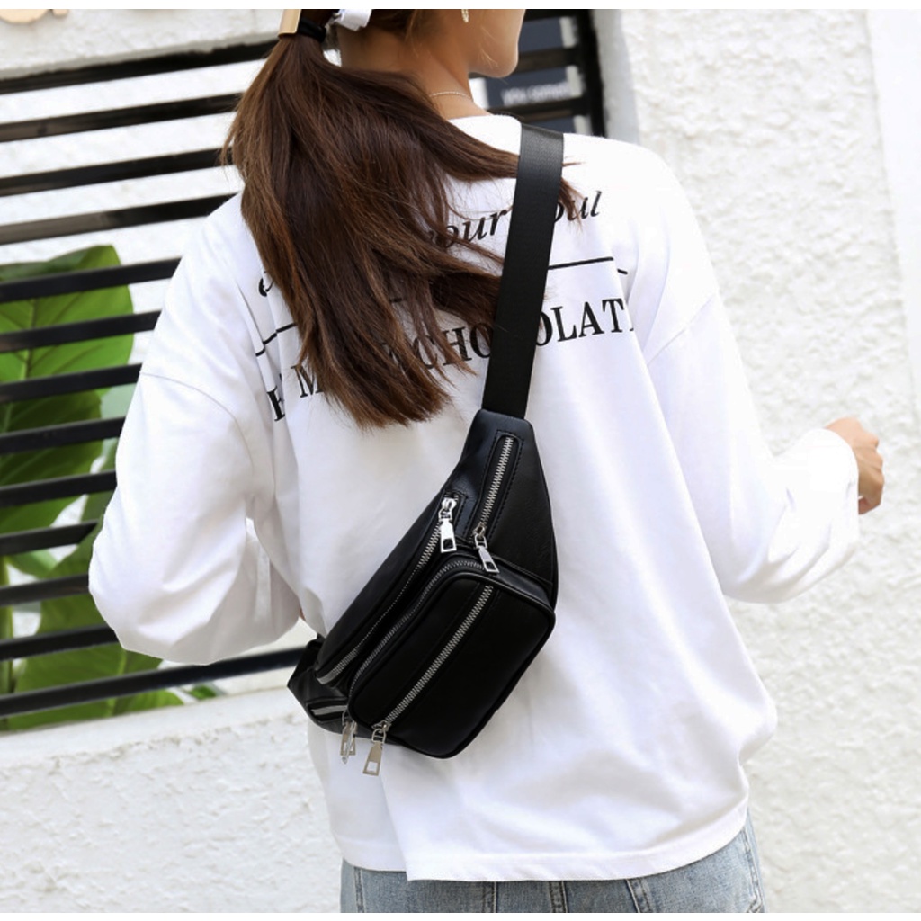 Túi đeo chéo bao tử nam nữ chất da Style Lắc xích thời trang | royal