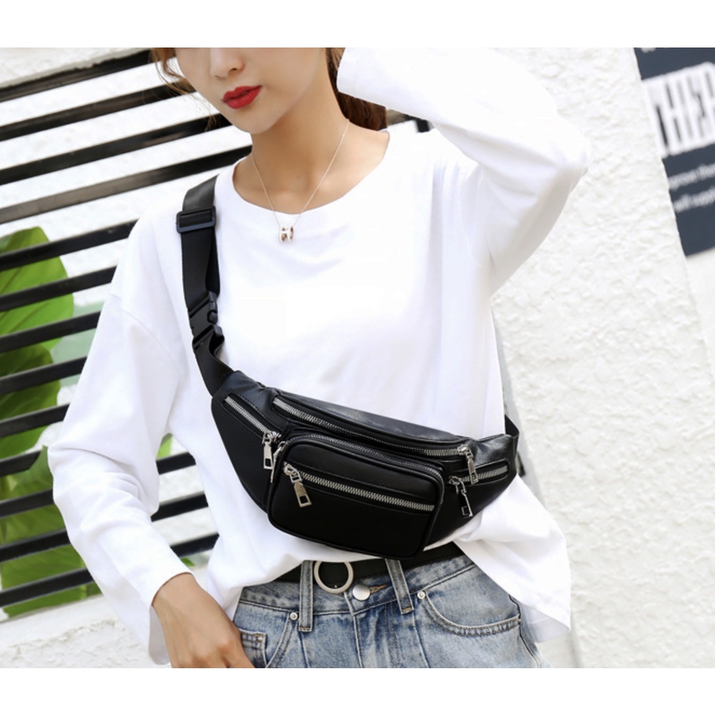 Túi đeo chéo bao tử nam nữ chất da Style Lắc xích thời trang | royal