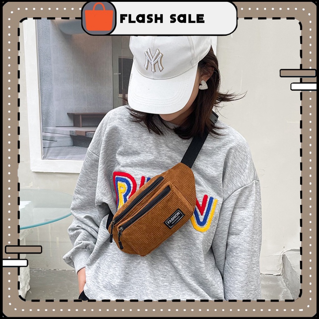 Túi đeo chéo nam nữ chất vải len tăm, nhung tăm cao cấp Logo Fashion | T018|royalxuongmay