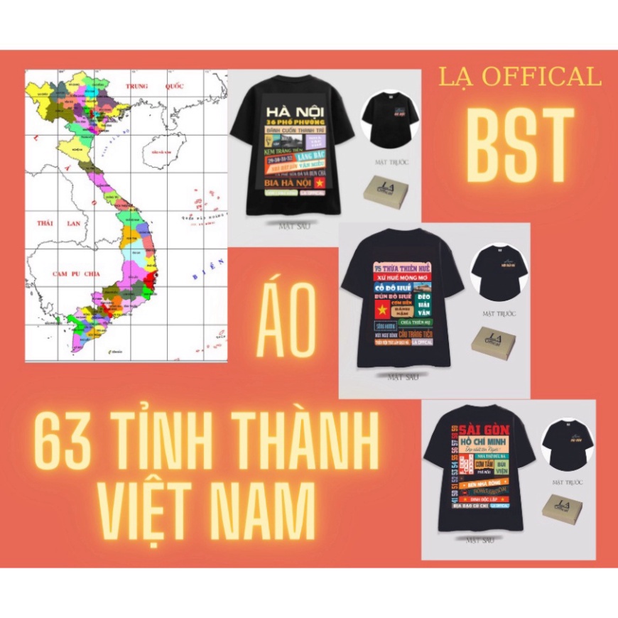 BST Áo thun Unisex 63 TỈNH THÀNH VIỆT NAM nam nữ form rộng, cổ tròn tay lỡ conton 4 chiều - Lạ Style