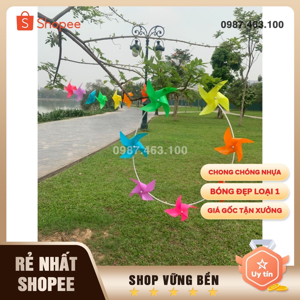 Chong chóng nhựa Đà Nẵng (loại 1) bóng đẹp, 4 cánh loại dây treo, que cầm size 23cm [ĐỦ PHỤ KIỆN]