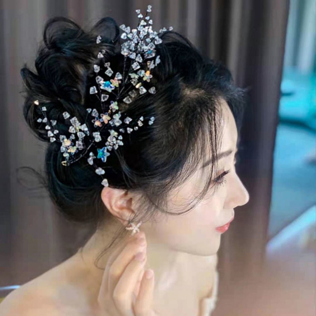 Băng Đô Cài Tóc Đính Hạt Ngọc Trai Và Ngôi Sao Xinh Xắn Cho Cô Dâu