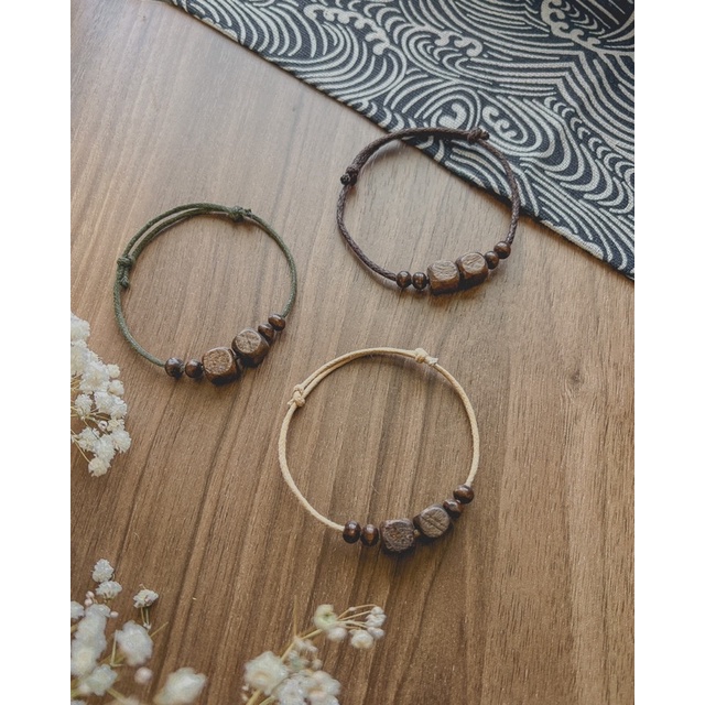 Vòng Heiho - Vòng tay, vòng cổ/ dây chuyền hạt gỗ vuông vintage