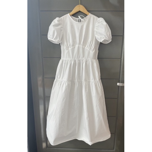 Đầm váy babydoll trắng rút nhún cotton