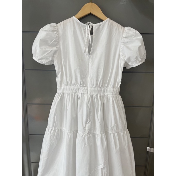Đầm váy babydoll trắng rút nhún cotton