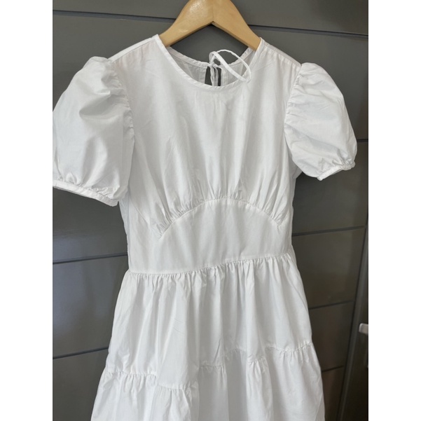 Đầm váy babydoll trắng rút nhún cotton