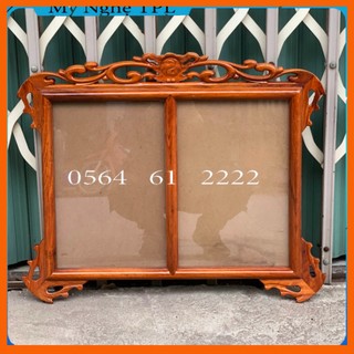 Khung thờ treo tường đôi 2 ảnh thờ gia tiên gỗ hương cỡ 21x31