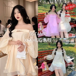 Váy trễ vai babydoll nơ tay dài 💓FREESHIP💓 mặc sinh nhật, kỉ yếu, đi tiệc (tặng nơ cài)