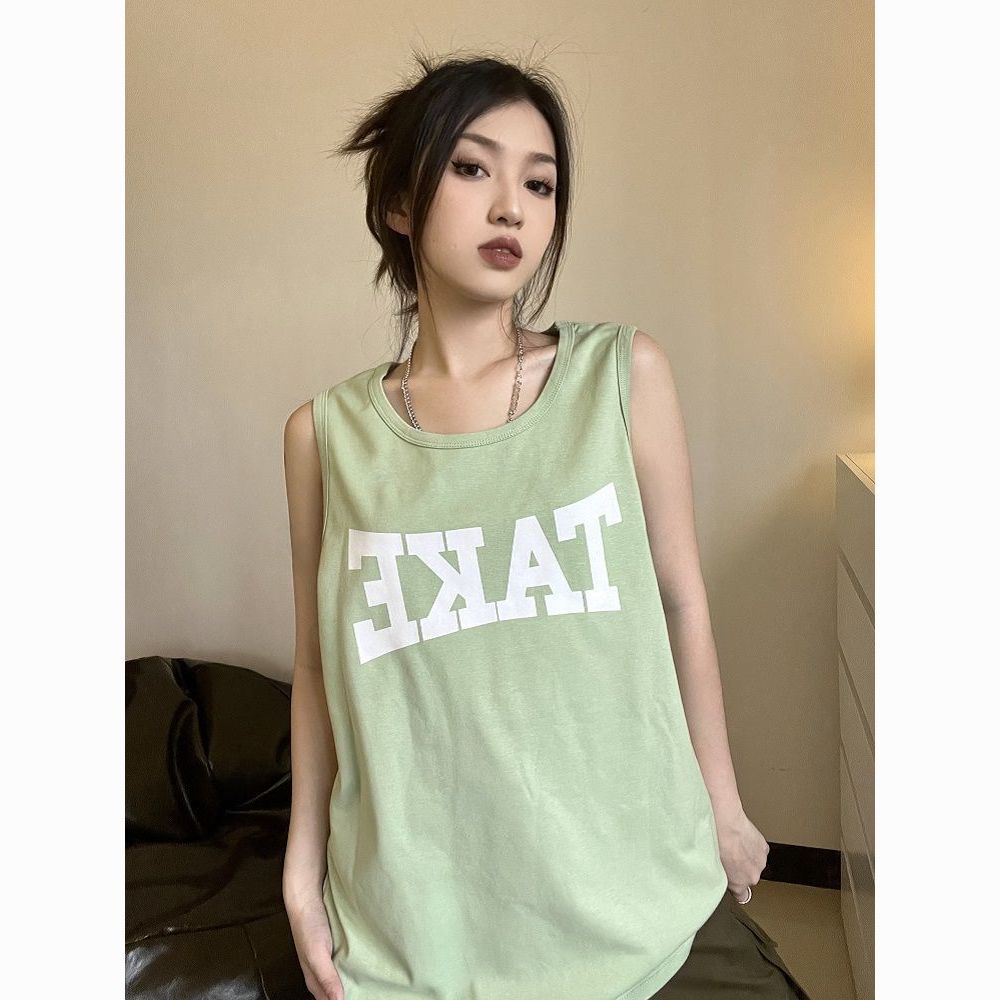 Jiashucheng Áo Thun Ba Lỗ Dáng Rộng In Chữ Phong Cách Hip Hop Mỹ Thời Trang Mùa Hè Cá Tính