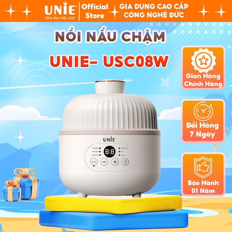Nồi nấu chậm Unie USC08W, Chất liệu cao cấp thiết kế nhỏ gọn, 6 chức năng nấu đa dạng, chế độ tự ngắt khi cạn nước