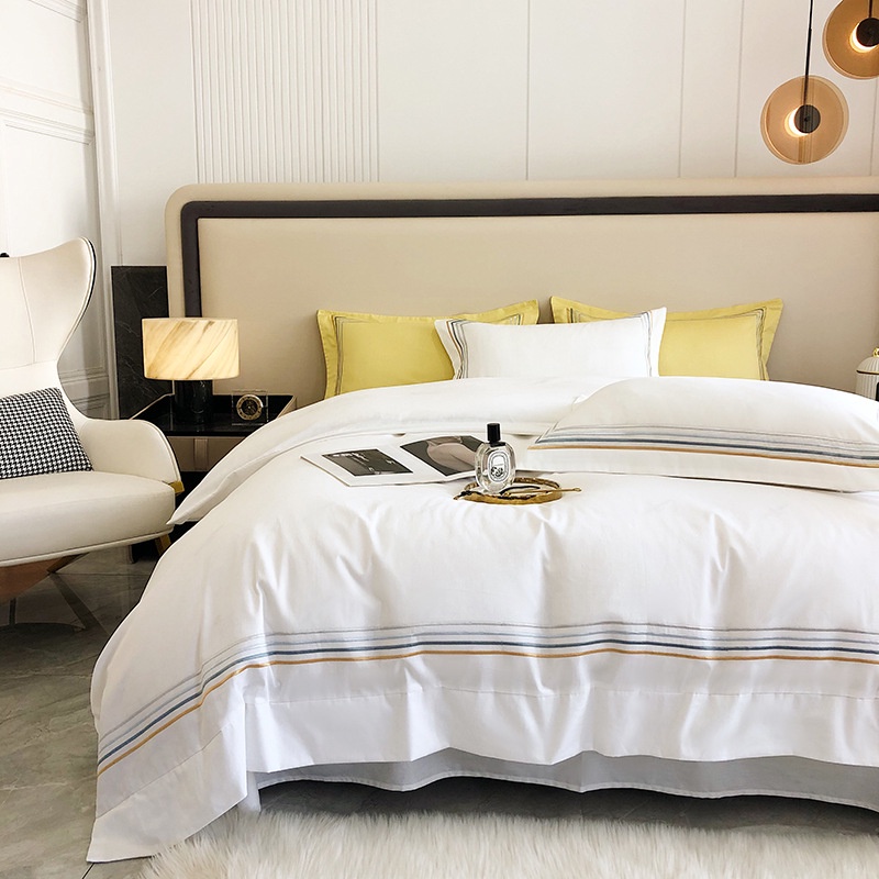 Sang trọng nhẹ Bộ 4 món cotton 40 chi tiết bông nguyên chất 100 ghim dài vỏ chăn kiểu châu Âu ga trải giường đơn giản