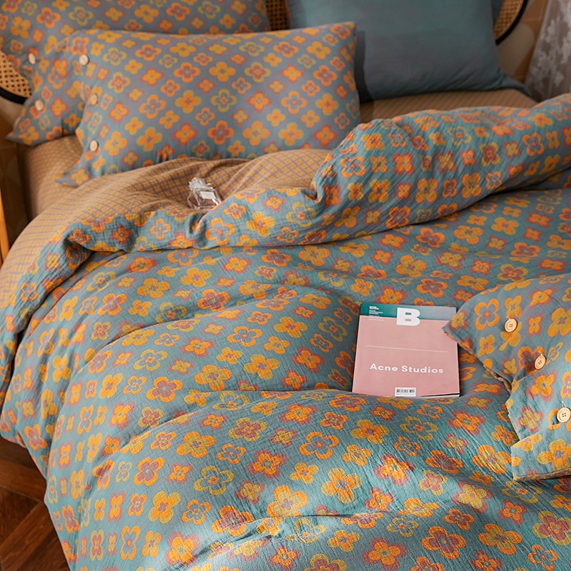 Loại A cotton 2 lớp cho bé gạc 4 món kiểu nút sợi bông ngủ trần ga trải giường được trang bị vỏ chăn ánh sáng sang trọng