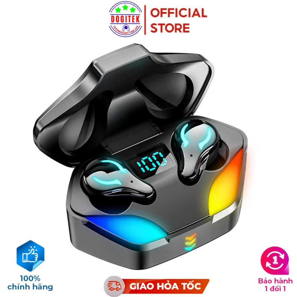 Tai nghe Gaming không dây DOGITEK X1 TWS gaming không trễ âm, có chống ồn, tích hợp Mic kèm Led RGB 